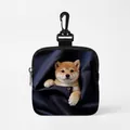 Portable dog treat pouch with shiba inu print, navy fabric and carabiner clip - Shiba Inu Style 2 (Square 05)