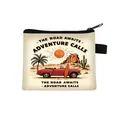 Retro car canvas coin purse with adventure print and secure zipper for travel - Red Sports Car Adventure Style