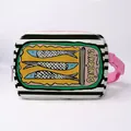 Rosafarbene Bauchtasche mit kreativem Sardinendosen-Print und Segeltuch-Struktur - Schwarz Weiß Gestreift Sardinen Stil (02)