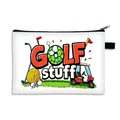 White golf-themed polyester zipper bag with colorful golf stuff graphic print - Polyester / Golf Stuff Pattern