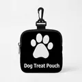 Portable black dog treat pouch with white paw print and rotating waist clip for training - Square 07