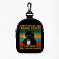 Black dog treat bag with cat print and coffee quote, including carabiner and zipper - Oval 05