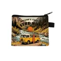 Mini vintage camper van coin purse with nature scenery and zip closure for outdoor travel - Yellow Van Nature Explore Style