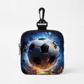 Monedero de poliéster con estampado de fútbol y mosquetón con diseño de llamas - Cuadrado 01