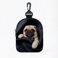 Portable dog training treat pouch with 3D pug print and secure carabiner clip - Pug Style (Oval 06)