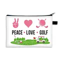 Polyester golf themed makeup bag featuring Peace Love Golf print and side handle - Polyester / Peace Love Golf Pattern