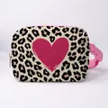 Leopard print fanny pack with pink heart graphic and adjustable waist strap - Leopard Heart Print Style (01)