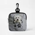 Portable pet snack pouch with cute white terrier dog print and hanging carabiner clip - Square 08
