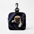 Portable dog treat pouch with a realistic 3D pug pattern and secure plastic hook - Pug Style (Square 06)