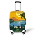 Elastic suitcase cover with tropical beach sunset print and Time to Travel slogan - Size S (18-20 Inch) / Tropical Beach TIME TO TRAVEL (02)