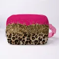 Rose red fanny pack for women featuring gold glitter and classic leopard print patterns - Gold Glitter Leopard Patchwork Style (02)