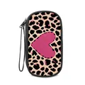 Leopard print organizer tasje met roze hart detail en zwarte polsband - 19.5x10.5x4.5cm / Luipaard Roze Basis Groot Hart (03)