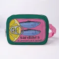 Sac banane vert et rose avec imprimé sardines et illustration de citron confit - Style Sardines Citron Vert Foncé (05)