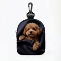 Portable dog treat pouch with realistic brown poodle print and durable hanging clip - Teddy Style (Oval 07)