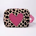 Leopard print waist bag with large pink heart and adjustable pink strap for women - Beige Leopard Large Heart Style (03)