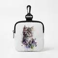 Portable white canvas dog treat bag with artistic cat print and carabiner clip - Square Artistic Painting Cat