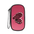 Roze opbergtasje met luipaardprint, hartpatroon en zwarte rits voor reisaccessoires - 19.5x10.5x4.5cm