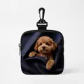 Portable blue dog treat pouch with a realistic poodle print and quick-release clip - Teddy Style (Square 07)