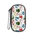 Portable digital accessories travel pouch with colorful cartoon dog print and black wrist strap - Linear Colorful Dog Heads