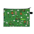 Borsa portaoggetti verde con stampa cartoon golf in poliestere ad alta capacità - Stampa Allover Cartoon Verde