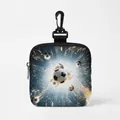 Porte-monnaie en polyester imprimé football avec fermeture éclair et crochet noir - Carré 03