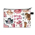 Western style cowgirl boot and hat print zipper pouch with 'Let's go, girls!' text - Lets Go Girls Pattern (06)