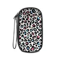 Multifunctional travel organizer bag featuring a vibrant pink and blue leopard print pattern - 19.5x10.5x4.5cm