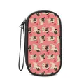 Pink multi-functional storage bag with cartoon pug patterns and black wrist strap - Pink Pug with Hearts