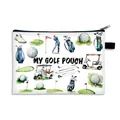 Astuccio da golf in poliestere bianco con stampe ad acquerello e cerniera nera - Stampa Acquerello My Golf Pouch