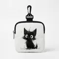 Portable canvas dog treat bag with cute cat print and convenient plastic hanging hook - Square 07