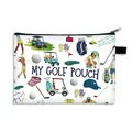 Borsa da golf in poliestere bianco con illustrazioni sportive e cerniera nera - Illustrazione Figura My Golf Pouch