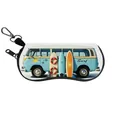 Custodia per occhiali blu con stampa van vintage e moschettone in metallo portatile - Furgone da Surf Blu