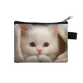 Cute white kitten print mini coin purse with zipper closure and portable wrist strap - Kitten In Blanket Style (20)