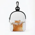 Portable white canvas dog treat bag with creative orange cat print and plastic hook - Oval Orange Cat with Fish