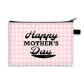 Ροζ πουά τσαντάκι μακιγιάζ με στάμπα Happy Mother's Day και μαύρο κλείσιμο με φερμουάρ - Στυλ 04 (Ροζ Πουά) / Μεγάλο Τσαντάκι - Πολυεστέρας