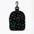 Pochette à friandises pour chien avec motifs de pattes colorés et crochet de ceinture - Style Ovale Patte Arc-en-ciel Noir