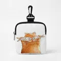 Portable dog treat pouch with orange cat illustration and black carabiner hook - Square Orange Cat with Fish