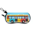 Custodia portatile per occhiali con stampa bus colorata e gancio in metallo nero - Autobus Patchwork Tricolore