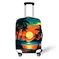 Elastic suitcase cover with sunset beach landscape pattern on a white luggage case - Sunset Beach Flying Birds (05)