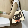 Chic underarm tote bag with cute cartoon black cat illustration and adjustable strap - Small / Big Eye Cat with Red Heart (4)