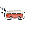 Portable camping van print sunglasses case with zipper and carabiner hook attachment - Orange and White Retro Van