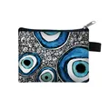 Mini evil eye print coin purse with zipper closure and portable canvas wrist strap - Small / Artistic Hand-painted All-over Eye Print