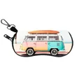Portable sunglasses case with vintage camper van print and black carabiner hook - Gradient Color Surf Van