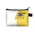 Mini monedero de lona con estampado de ojo turco, cremallera negra y lazo de colgar lateral - Pequeño / Estampado Rostro Amarillo Blanco