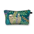 Sloth pattern cosmetic bag with tropical leaves print and black zipper closure - Sloth in Dark Jungle (04)
