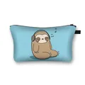 Light blue sloth cosmetic bag with headphone print and black zipper for travel storage - Sloth Wearing Headphones (03)