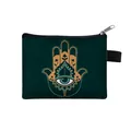 Mini monedero verde oscuro con estampado de mano de Fátima y ojo turco con cremallera - Pequeño / Estampado Mano De Fátima Verde Oscuro