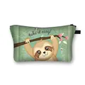 Cute sloth printed makeup bag with light green canvas and floral design for travel - Cartoon Sloth with Flowers (02)