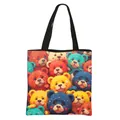 Bolso tote grande con estampado de perros coloridos y asas negras de uso diario - Patrón de Oso (5)