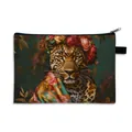 Moderne Kulturtasche mit Leopardenmuster, Blumenkrone und großem Reißverschlussfach - Stil 08